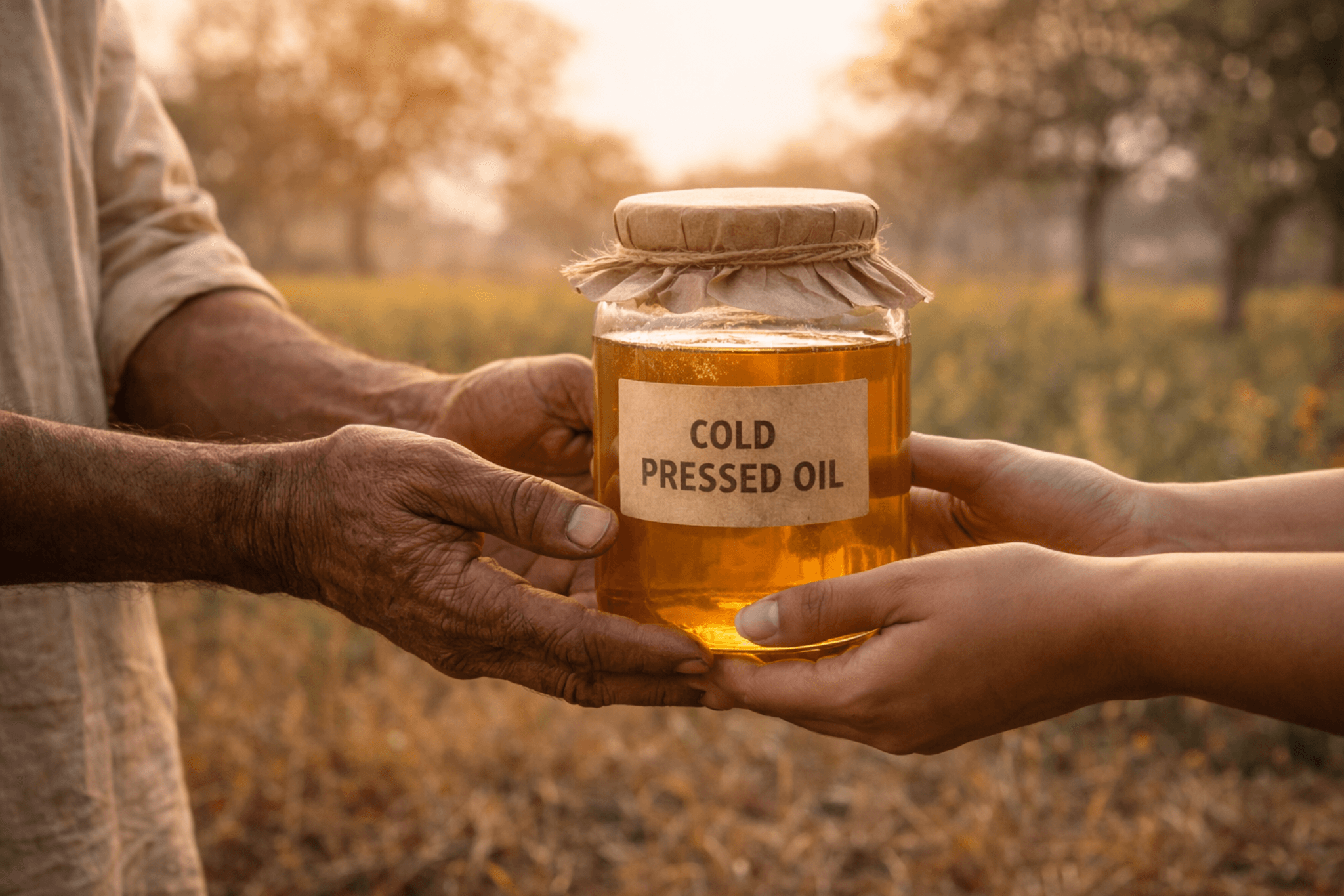 Hands exchanging honest food